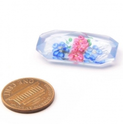 30mm Czech vintage Deco floral lampwork blue octagon glass rhinestone