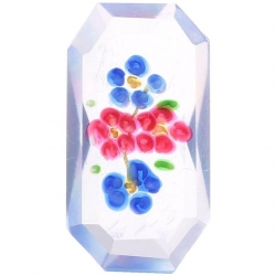30mm Czech vintage Deco floral lampwork blue octagon glass rhinestone