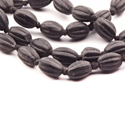 Strand (124) Art Deco vintage black oval melon Czech glass beads 9mm