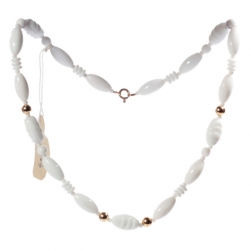 Vintage beaded choker necklace Czech white seed rondelle oval ribbed gold glass beads