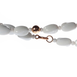 Vintage beaded 33" necklace Czech white seed rectangle twist gold glass beads