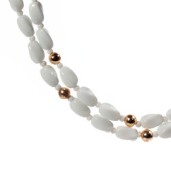 Vintage beaded 33" necklace Czech white seed rectangle twist gold glass beads