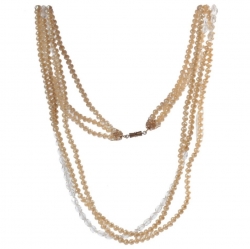 Vintage beaded 3 strand necklace Czech faux pearl oval crystal clear glass beads