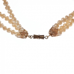 Vintage beaded 3 strand necklace Czech faux pearl oval crystal clear glass beads