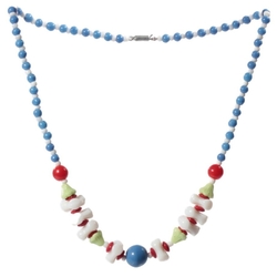 Vintage beaded choker necklace Czech cream flower white triangle red blue glass beads
