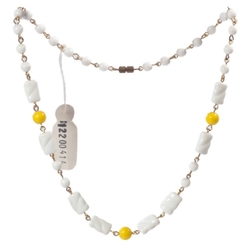 Vintage beaded chain link necklace Czech yellow white round rectangle glass beads
