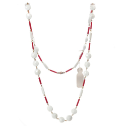 Vintage beaded chain link necklace Czech red white rectangle disc bugle glass beads