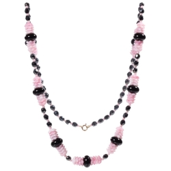 Vintage beaded necklace Czech black hematite pearl pink marble interlocking flower glass beads