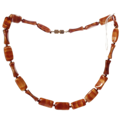 Vintage 16" glass bead necklace Czech brown satin marble rectangle beads