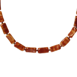 Vintage 16" glass bead necklace Czech brown satin marble rectangle beads