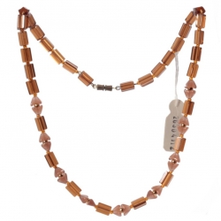 Vintage 19" glass bead necklace Czech topaz pentagon opaline triangle interlocking beads