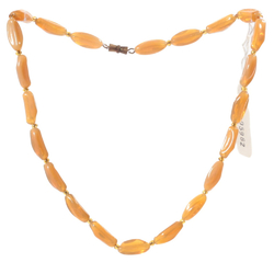Vintage 16" glass bead necklace Czech rare topaz opaline oval nugget beads