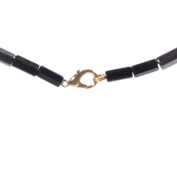 Vintage 16" glass bead necklace Czech black hematite amethyst pentagon beads