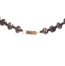 Vintage 16" glass bead necklace Czech brown lustre marble nugget black square rondelle beads