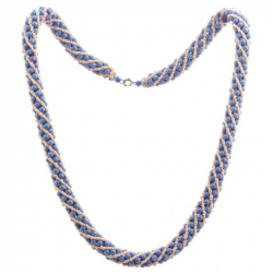 Vintage beaded multi strand twist necklace Czech blue round beige rondelle seed glass beads