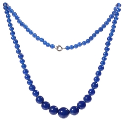 Vintage beaded necklace Czech gradual cobalt blue round glass beads