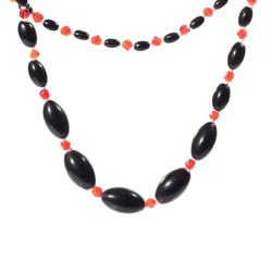 Vintage 29" beaded necklace Czech gradual black oval orange English cut glass beads