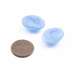 Lot (2) 20x15mm Czech vintage blue satin moonglow oval domed glass cabochons