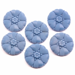 Lot (6) 22mm Czech Art Deco vintage blue flower glass buttons