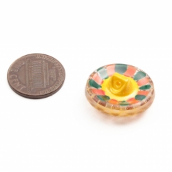 23mm Czech Vintage reverse yellow hand painted gold gilt lacy crystal clear daisy flower glass button