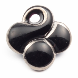 27mm Art Deco vintage black glass button hand silver lustre abstract lucky 4 leaf clover flower 