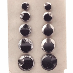 Czech vintage glass buttons Sample card (10) 1920's Deco silver metallic geometric black