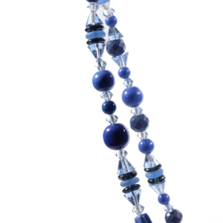 Vintage necklace Czech crystal clear black blue vitrail molded faceted flower glass beads
