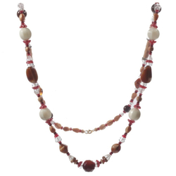 Vintage necklace Czech clear beige marble flower Uranium melon glass beads