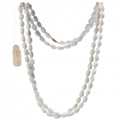 Vintage long 52" beaded necklace Czech white seed oval nugget glass beads