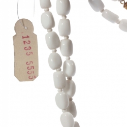 Vintage long 52" beaded necklace Czech white seed oval nugget glass beads