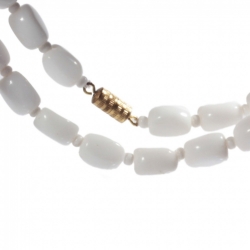 Vintage long 52" beaded necklace Czech white seed oval nugget glass beads