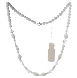 Vintage 18" beaded necklace Czech white round oval bicone clear cone glass beads