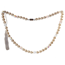Vintage beaded choker necklace Czech faux pearl AB crystal clear faceted glass beads