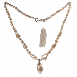 Vintage beaded choker necklace Czech faux pearl round triangle oval pendant glass beads