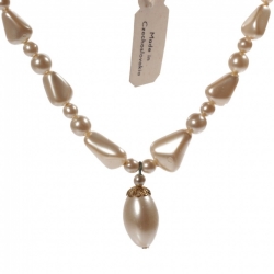 Vintage beaded choker necklace Czech faux pearl round triangle oval pendant glass beads