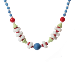 Vintage beaded choker necklace Czech cream flower white triangle red blue glass beads