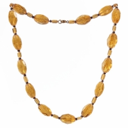 Vintage Art Deco necklace Czech rare amber topaz geometric hand faceted glass beads