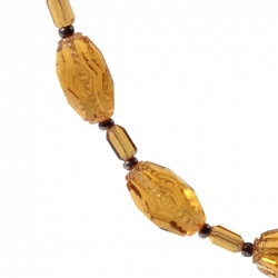 Vintage Art Deco necklace Czech rare amber topaz geometric hand faceted glass beads