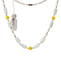 Vintage beaded chain link necklace Czech yellow white round rectangle glass beads