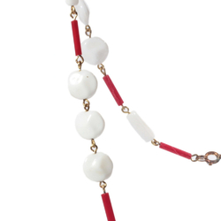 Vintage beaded chain link necklace Czech red white rectangle disc bugle glass beads
