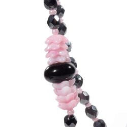 Vintage beaded necklace Czech black hematite pearl pink marble interlocking flower glass beads