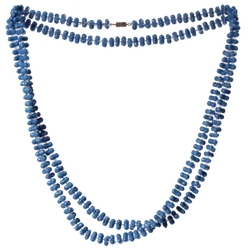 Vintage 44" beaded necklace blue triangle Czech glass beads