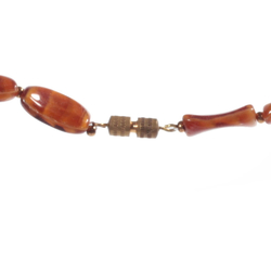 Vintage 16" glass bead necklace Czech brown satin marble rectangle beads