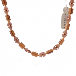Vintage 19" glass bead necklace Czech topaz pentagon opaline triangle interlocking beads