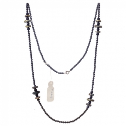 Vintage 30" glass bead necklace Czech dark blue round rondelle Picasso beads