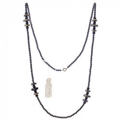 Vintage 30" glass bead necklace Czech dark blue round rondelle Picasso beads