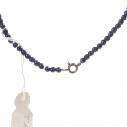 Vintage 30" glass bead necklace Czech dark blue round rondelle Picasso beads
