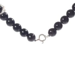 Vintage 22" glass bead necklace Czech black hematite round oval faceted beads