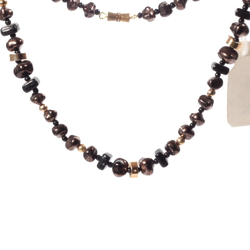Vintage 16" glass bead necklace Czech brown lustre marble nugget black square rondelle beads