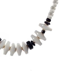 Vintage beaded necklace Czech white interlocking hammer head blue glass beads